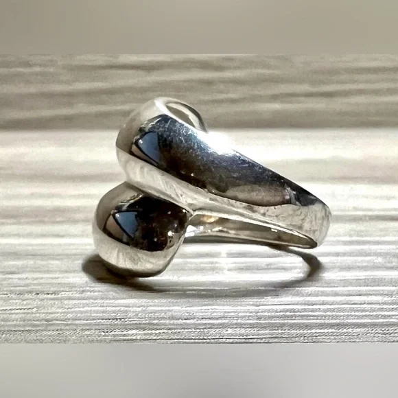 Vintage Designer MWS Sterling Silver Modernist Double Wave Wrap Ring, Size 5.5 - Picture 3 of 10